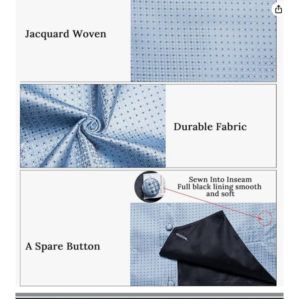 DiBanGu Mens Silk Vest & Tie Set Formal - Necktie Pocket Square Cufflinks - Picture 4 of 7